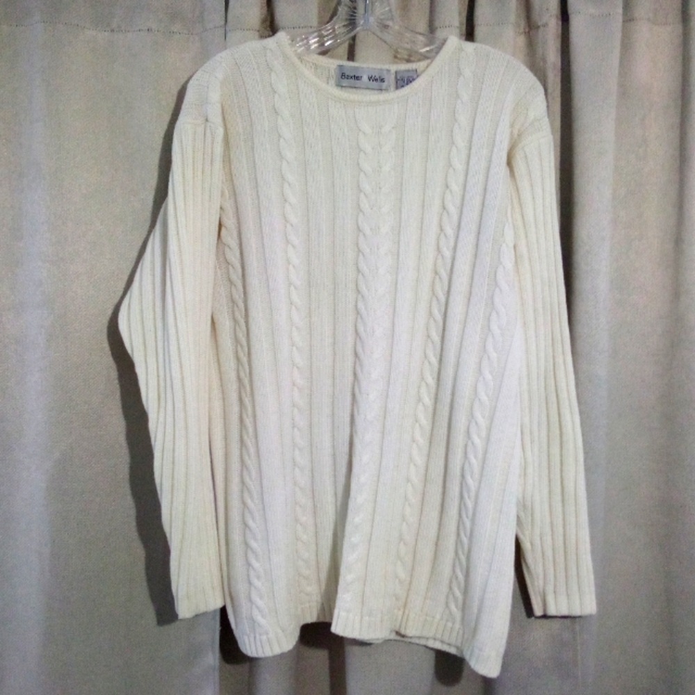 Baxter Wells Cable Knit Sweater White Size M